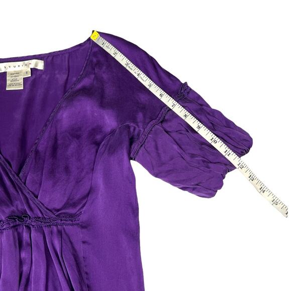 Studio M Blouse 100% Silk Purple Surplice V-Neck Short Sleeve Women's Medium‎ - Picture 5 of 9